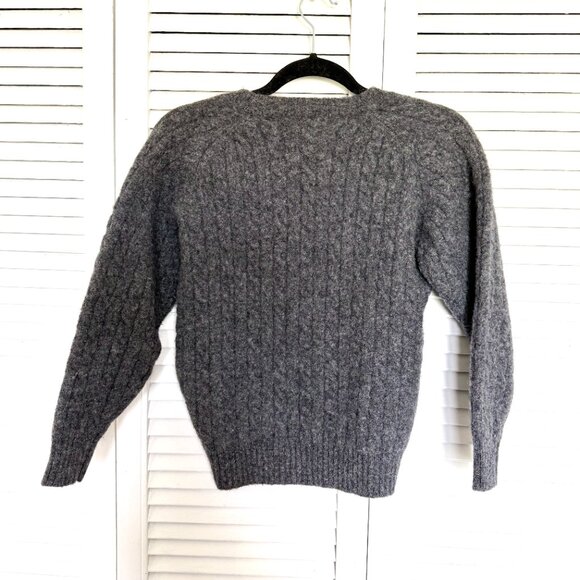 Vintage Grey Pure Wool Sweater, Warm & Timeless V-Neck - Picture 6 of 10